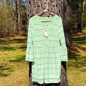 ENTRO Dress Green Crochet Boho Tassels Size L
